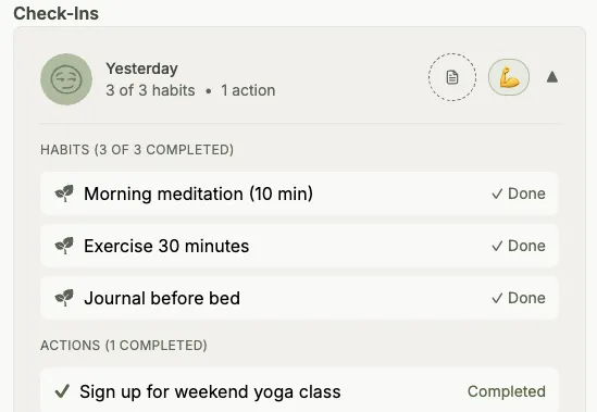 Client daily check-in view