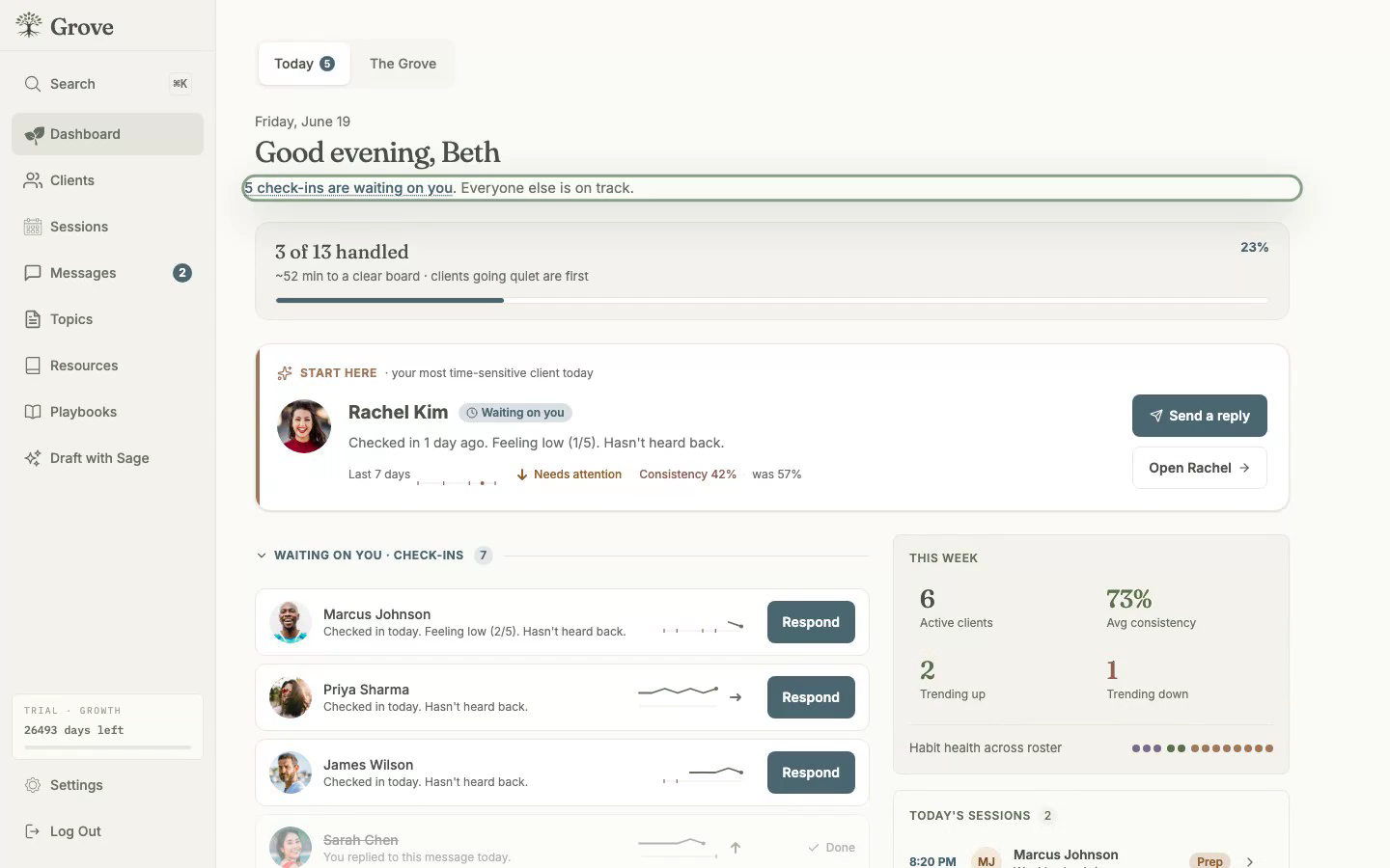 A morning in Grove: a coach's daily check-in routine