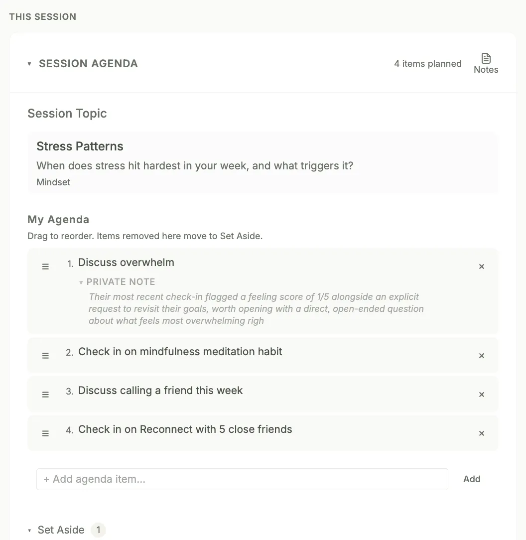 Session prep agenda