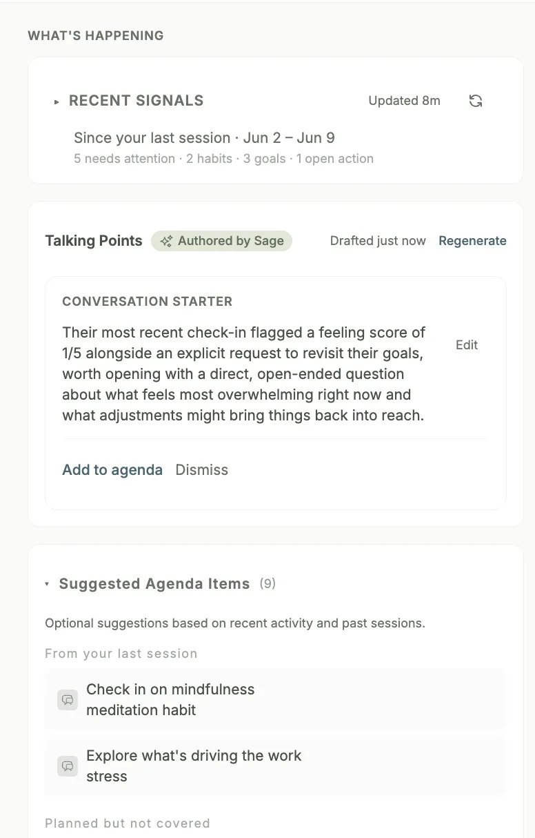 Session prep agenda
